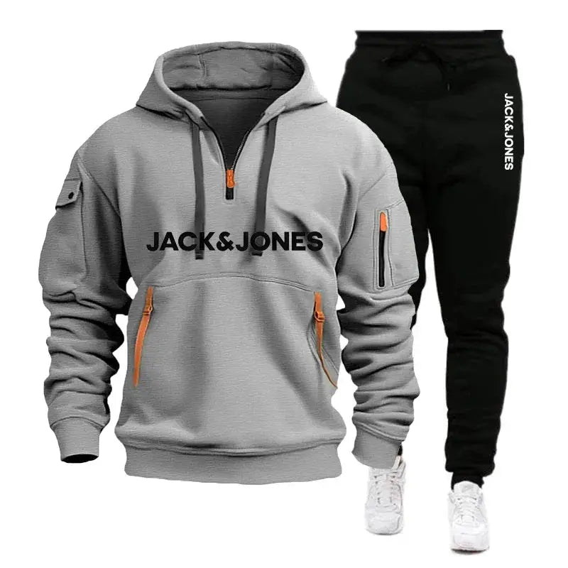 Two sets of men's sportswear for autumn/Winter 2025, including a sweatshirt and two sets of fitness jogging pants with wool caps NovaCart