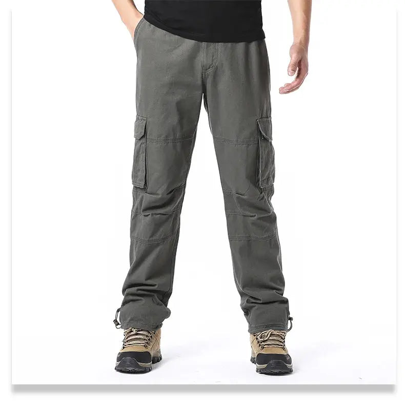 Large Pocket Loose Overalls Men's Outdoor Sports Jogging Tactical Pants Elastic Waist Pure Cotton Casual Work Pants NovaCart