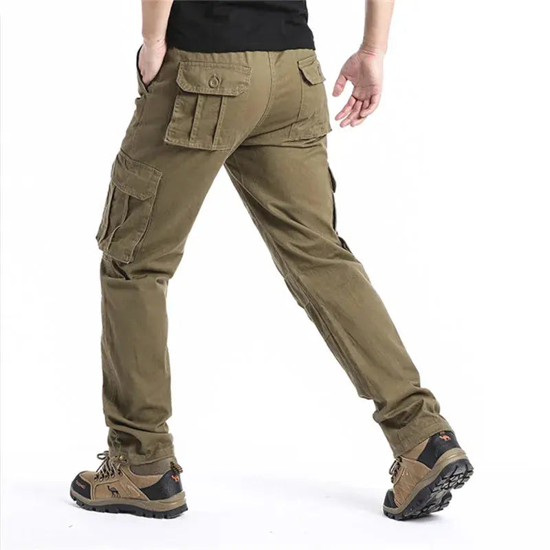 Large Pocket Loose Overalls Men's Outdoor Sports Jogging Tactical Pants Elastic Waist Pure Cotton Casual Work Pants NovaCart