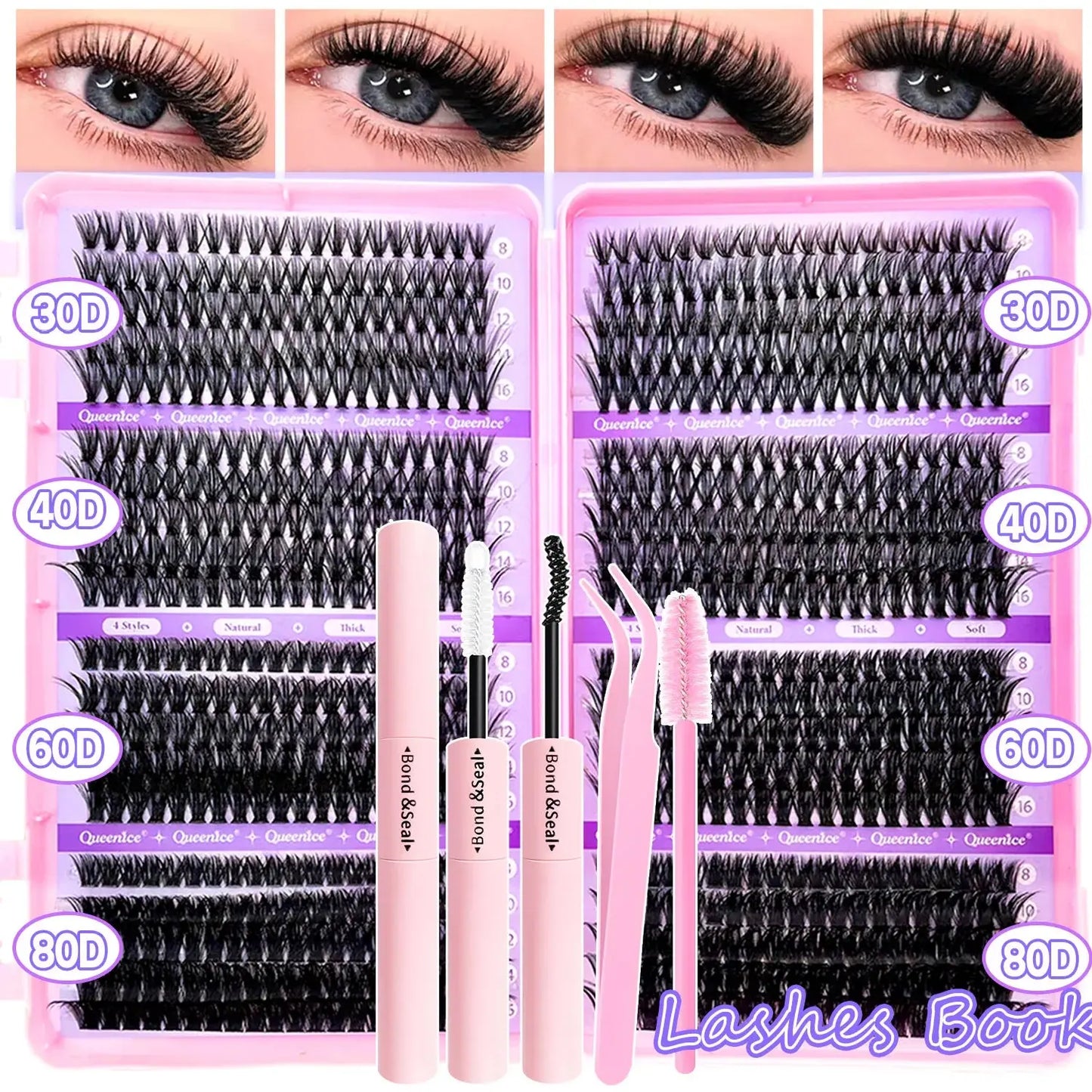 DIY Lash Extension Kit Clusters Individual Eyelashes Kit 9-16mm with Bond and Seal Wispy Natural Mange Lashes NovaCart