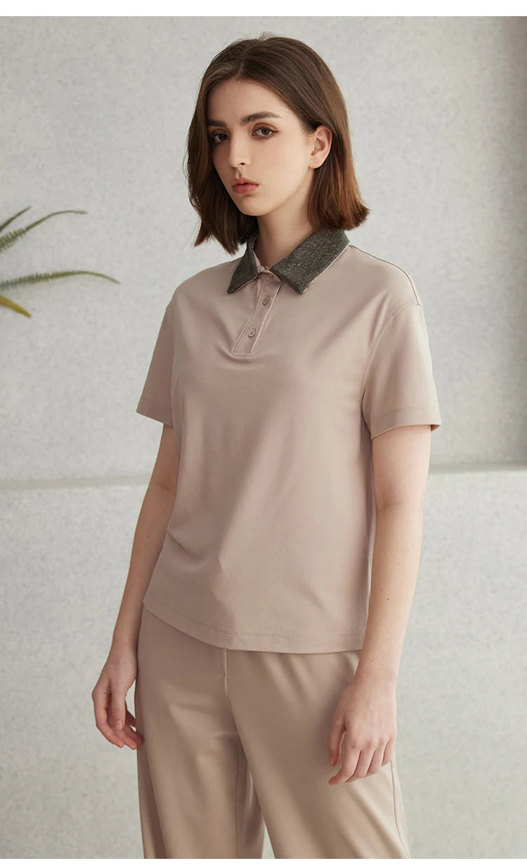 K2067L Luxury Brand Women's Clothing Shirt Collar Pima Cotton Summer Short Sleeved T-Shirt ladies clothes NovaCart