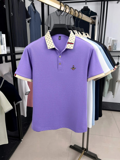 Personality letter jacquard lapel short sleeve T-shirt men high-end brand Little Bee embroidery fashion trend summer polo shirt NovaCart