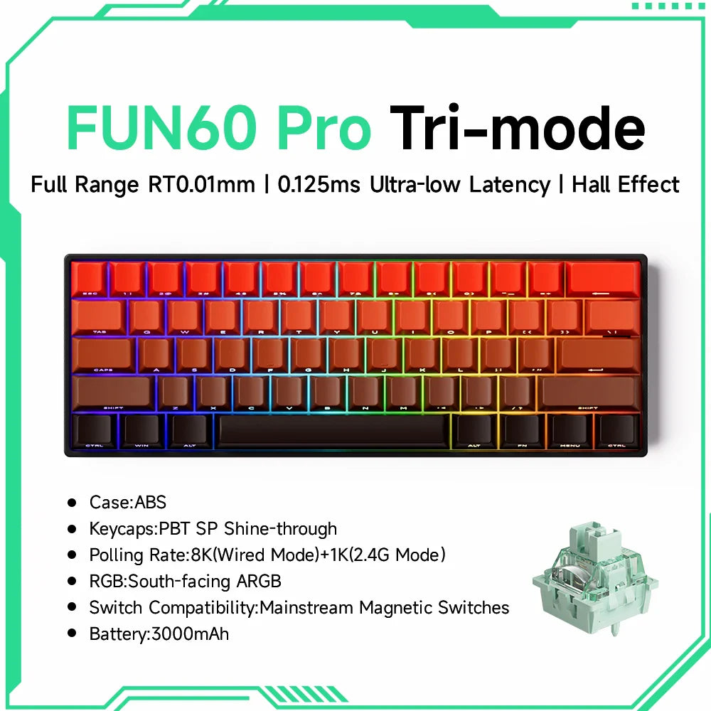 Akko MonsGeek FUN60 Mechanical Keyboard Magnetic Switch 60% Gaming Keyboards Rapid Trigger 0.01mm 8K ARGB HE/TMR Custom Keyboard Pi-Mart