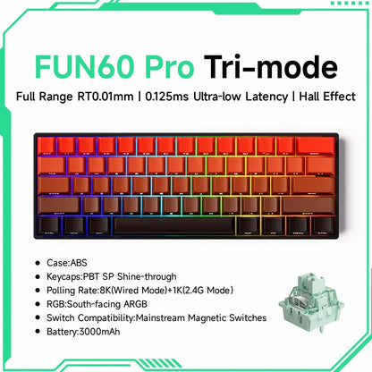 Akko MonsGeek FUN60 Mechanical Keyboard Magnetic Switch 60% Gaming Keyboards Rapid Trigger 0.01mm 8K ARGB HE/TMR Custom Keyboard Pi-Mart