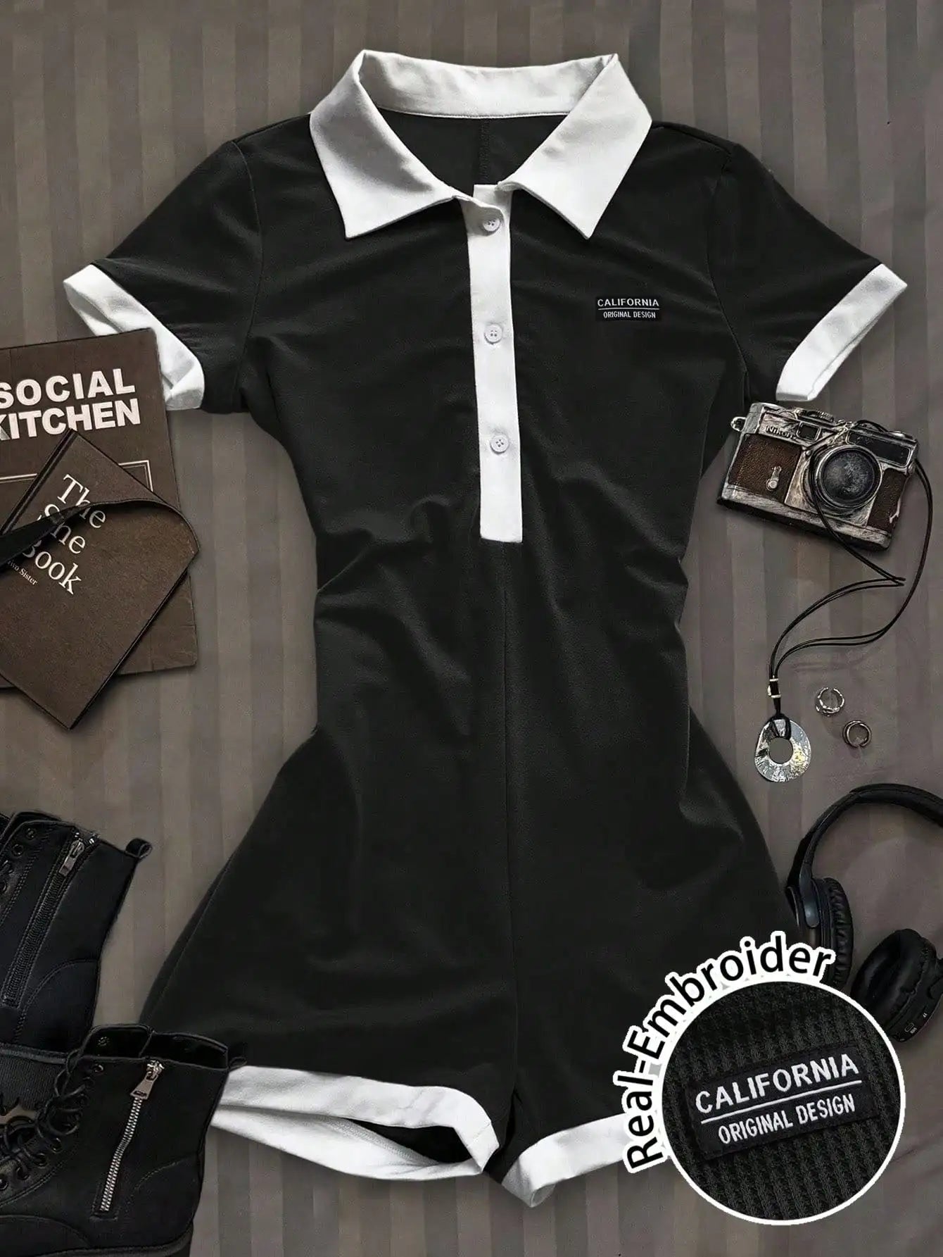 Casual and simple lapel women's jumpsuit, sleeveless, elegant and sexy lapel waist-hugging short jumpsuit NovaCart