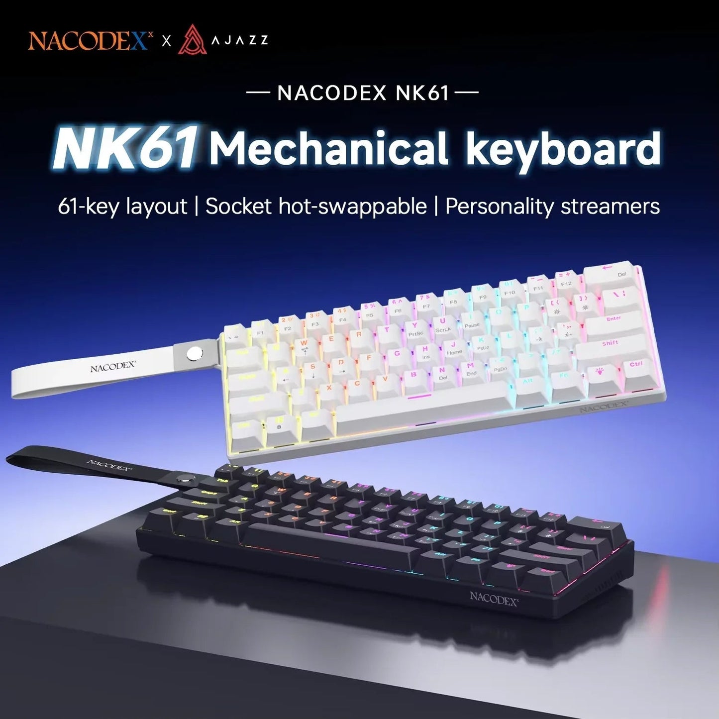 AJAZZ NK61 Wired Gaming Mechanical Keyboard 60% RGB Hot-Swappable 61 Keys Red Switch Mini Keyboard for Gamer PC Pi-Mart