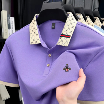 Personality letter jacquard lapel short sleeve T-shirt men high-end brand Little Bee embroidery fashion trend summer polo shirt NovaCart