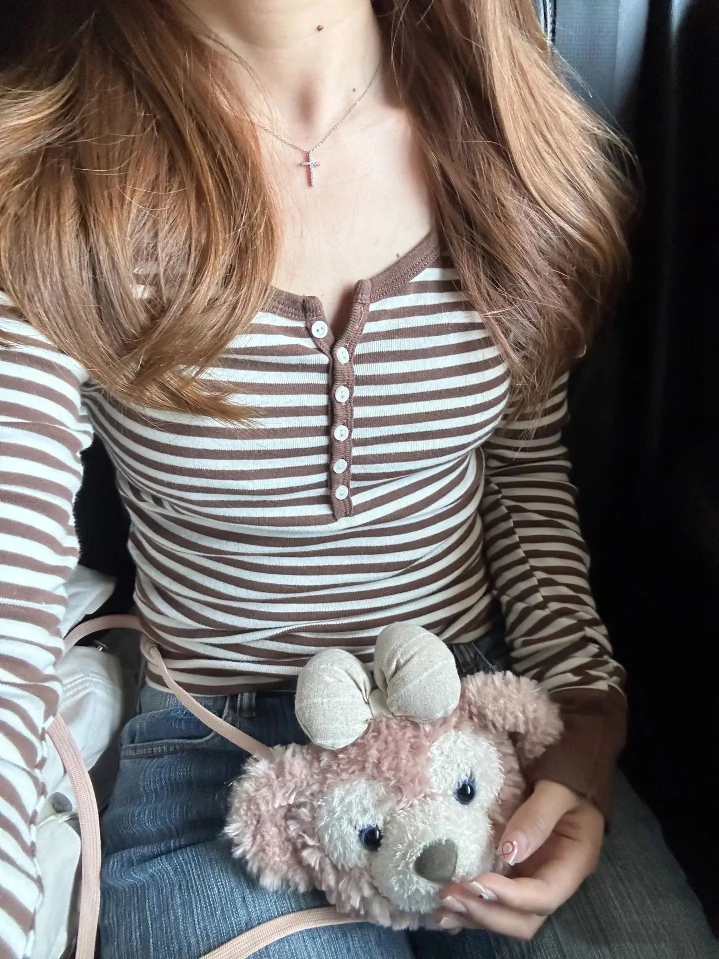 Six Buttons Ribbed Long Sleeve T-shirts Women Spring Round Neck Cotton Slim Tee Top Female Sweet Cute Pink Tshirt Y2k Tops New NovaCart