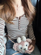 Six Buttons Ribbed Long Sleeve T-shirts Women Spring Round Neck Cotton Slim Tee Top Female Sweet Cute Pink Tshirt Y2k Tops New NovaCart