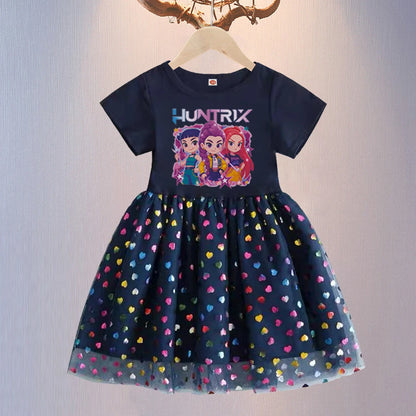 Kids Clothes Summer Short sleeves Kpop Demon Hunters Girls Dress Fashion Children Princess Dresses Baby Girl Cute Birthday Party NovaCart