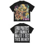 Men's Y2K pattern T-shirt "Get Rich and God Bless Your Family" slogan street style short-sleeved shirt bold money summer top NovaCart