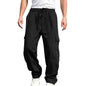 Men s Loose Cargo Long Pants Solid Color Drawstring Waist Straight Leg Trousers Casual Work Pants with Pockets NovaCart