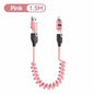 4 in 1 65W Spring Short Data Cable 6A USB Type C Spring Telescopic Quick Charger Wire Spring USB Cable for iPhone 16 15 14 13 Pi-Mart