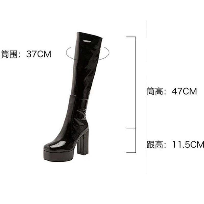 SIMLOVEYO Platform Knee High Boots Toe Block Heels Rubber Size 34-43 Black White Blue S2729 NovaCart
