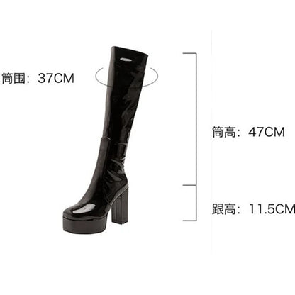 SIMLOVEYO Platform Knee High Boots Toe Block Heels Rubber Size 34-43 Black White Blue S2729 NovaCart