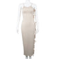 Side Hollow Out Bandage Long Dress Streetwear Beige Lace-up Sapghetti Strap Vestito