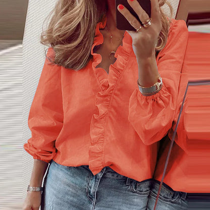 Plus Size Women Ruffled Blouse Pullover Long Sleeve