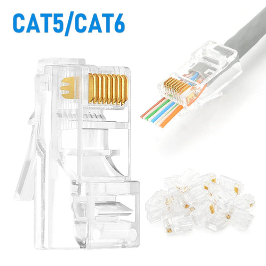 10/20/30/50Pcs Pass Through RJ45 Cat6/Cat5e Connectors Crystal End 8P8C Crimp UTP Standard Ethernet Network Modular Plug Pi-Mart