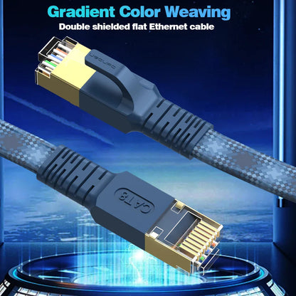 CAT 8 Flat Network Internet Cable 40Gbps 2000MHz Round RJ45 Nylon Braided LAN Cable Patch Cord for Modem Router PC PS4/5/6 Xbox Pi-Mart