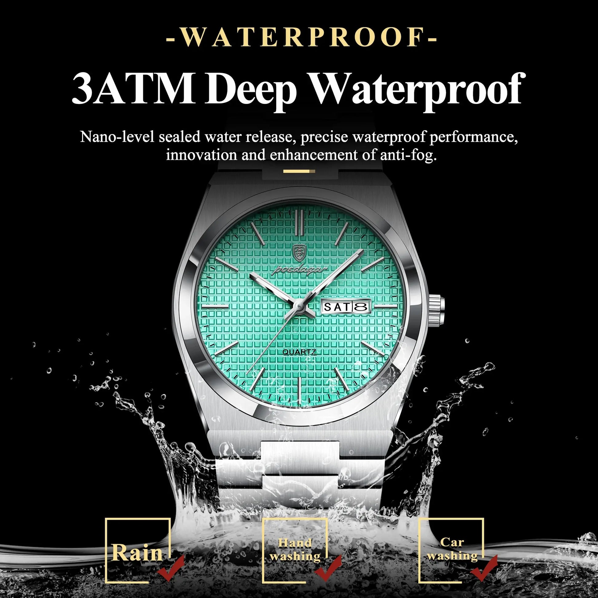POEDAGAR Top Exquisite Male Watch Stainless Steel Waterproof Luminous Fashion Quartz Men's Watches Date Week Wristwatch For Men NovaCart