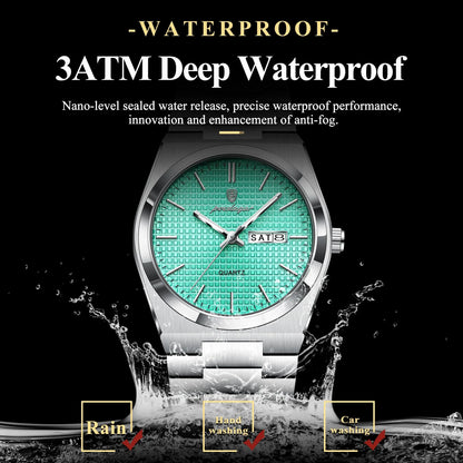 POEDAGAR Top Exquisite Male Watch Stainless Steel Waterproof Luminous Fashion Quartz Men's Watches Date Week Wristwatch For Men NovaCart