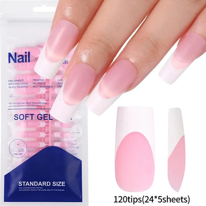120Pcs Medium Long Square Acrylic French Fake Nails Full Cover Wearable French Press on Nails for Women Mixed Size False Nails NovaCart