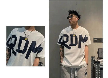 2023 Summer Casual All-match Trend Korean Fashion Short Sleeve Round Neck Solid Color Letter Printed Loose Fashion Youth T-shirt NovaCart