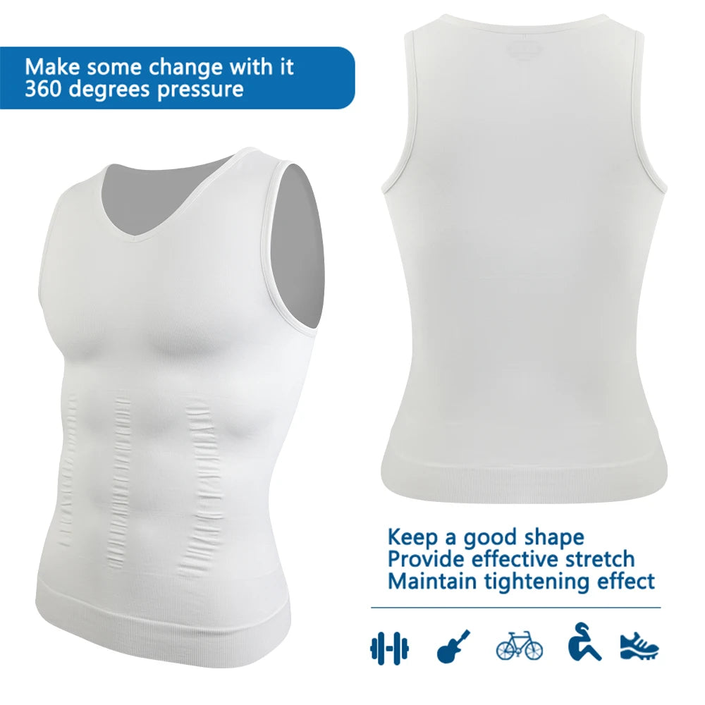 Men's Body Shaper Slimming Shirt V Neck Tummy Vest Compression Base Layer Slim Muscle Tank Top Shapewear NovaCart