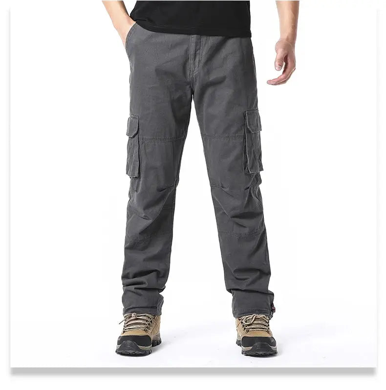 Large Pocket Loose Overalls Men's Outdoor Sports Jogging Tactical Pants Elastic Waist Pure Cotton Casual Work Pants NovaCart
