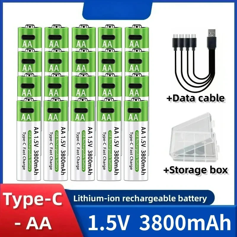 2025NEW Lithium-Ion Battery Type-C Rechargeable High-Capacity Battery AA&AAA Battery For remote control, mouse, electric toys Pi-Mart