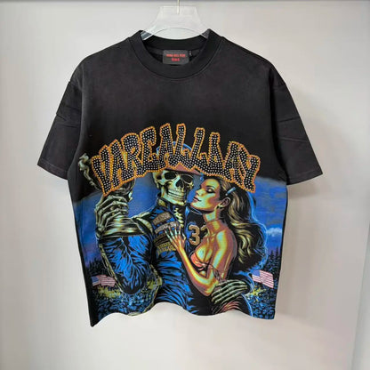2026 New Fashion Streetwear Shinning Diamond Baggy Tshirts for Men and Women Short Sleeve Rhinestone Cotton Top Tees Oversized NovaCart