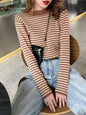 Mock Neck Pullover Long Sleeve Casual Striped Knitted Sweaters