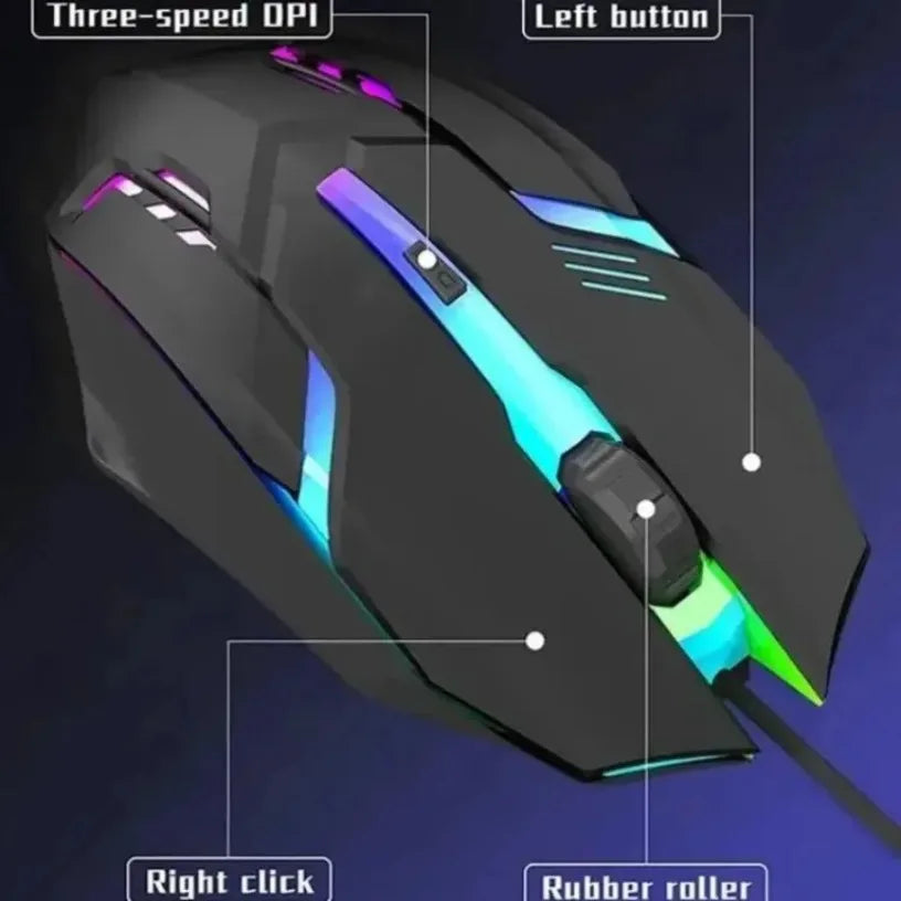 USB LED Colorful Luminous Button Gaming Mouse Wired Mouse For PC Gamer Computer Desktop Laptop Mice DPI1200 RGB Ergonomic Mouse Pi-Mart