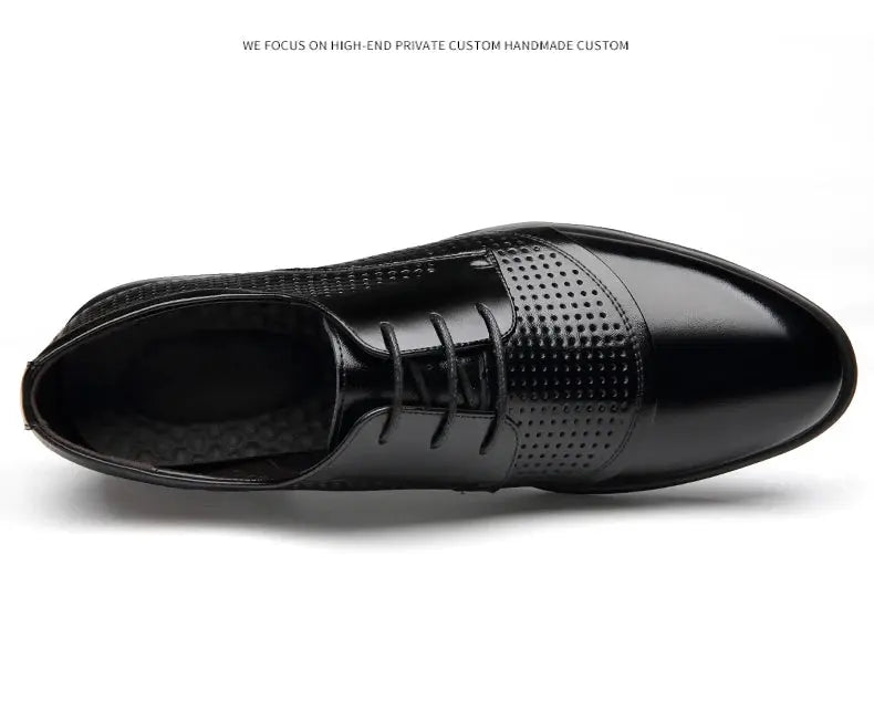 Flat / 6CM Genuine Leather Men Formal Elevator Shoes Wedding Business Height Increase Lift Shoes Invisible Summer Hollow Wedding NovaCart