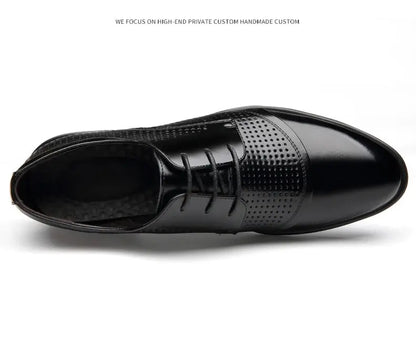 Flat / 6CM Genuine Leather Men Formal Elevator Shoes Wedding Business Height Increase Lift Shoes Invisible Summer Hollow Wedding NovaCart
