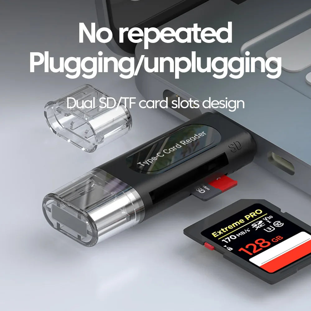 Elough 4 in 1 Card Reader Memory TF SD Card Readers For iPhone 16 15 Laptop USB 2.0 Type C Card Adapter High-speed Transmission Pi-Mart