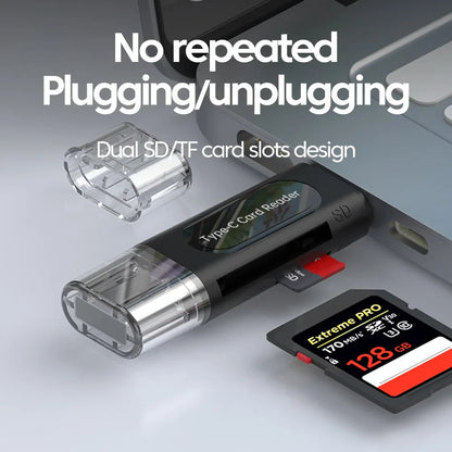 Elough 4 in 1 Card Reader Memory TF SD Card Readers For iPhone 16 15 Laptop USB 2.0 Type C Card Adapter High-speed Transmission Pi-Mart