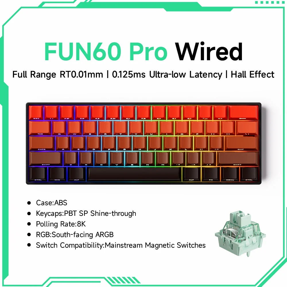 Akko MonsGeek FUN60 Mechanical Keyboard Magnetic Switch 60% Gaming Keyboards Rapid Trigger 0.01mm 8K ARGB HE/TMR Custom Keyboard Pi-Mart