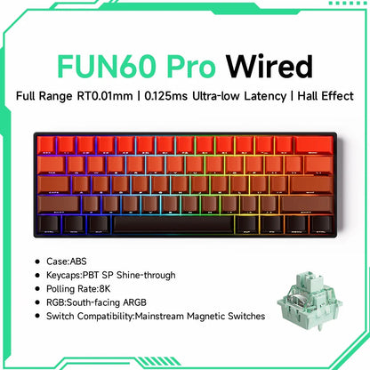 Akko MonsGeek FUN60 Mechanical Keyboard Magnetic Switch 60% Gaming Keyboards Rapid Trigger 0.01mm 8K ARGB HE/TMR Custom Keyboard Pi-Mart