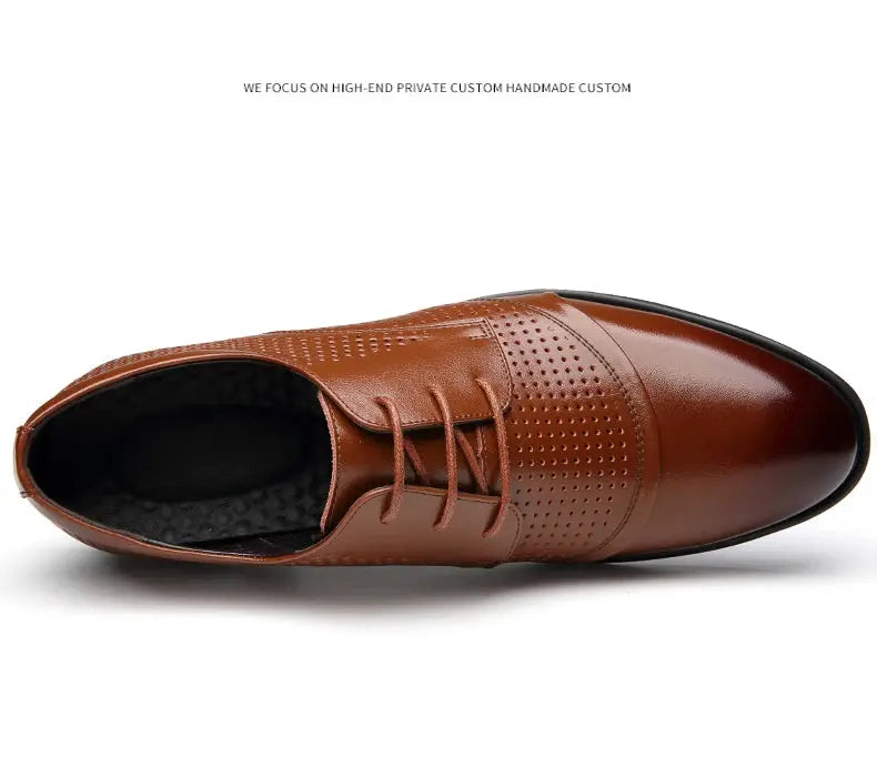 Flat / 6CM Genuine Leather Men Formal Elevator Shoes Wedding Business Height Increase Lift Shoes Invisible Summer Hollow Wedding NovaCart