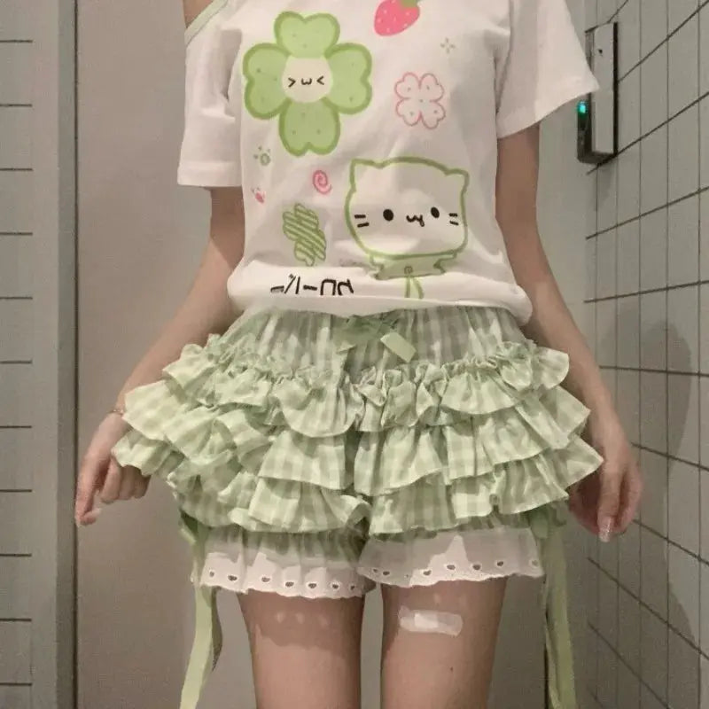 Ezgaga Harajuku T Shirts Women Cartoon Sweet Diagonal Collar Short Sleeve Off Shoulder Funny Tops Female Y2k Ladies Tshirts NovaCart