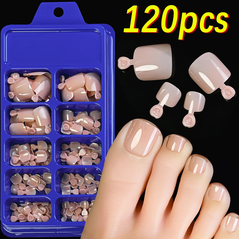 120Pcs 9-Colors French Fake Toenails Summer Short Sqaure Press On Toe Nails Tips Glossy Nude/Pink/Brown Full Cover False Toenail NovaCart