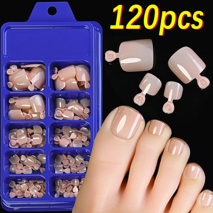 120Pcs 9-Colors French Fake Toenails Summer Short Sqaure Press On Toe Nails Tips Glossy Nude/Pink/Brown Full Cover False Toenail NovaCart