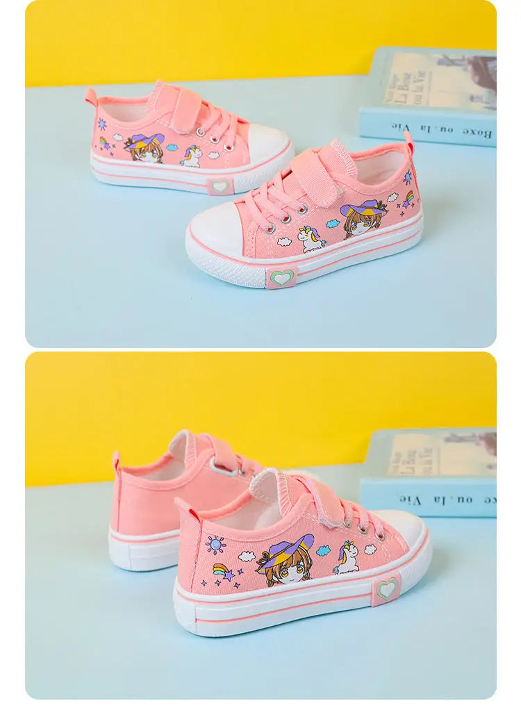 Children's  New Spring Canvas Shoes Cartoon Graffiti Children's Casual Shoes for Girls Comfort Fashion Kids Flat Tennis Sneakers NovaCart