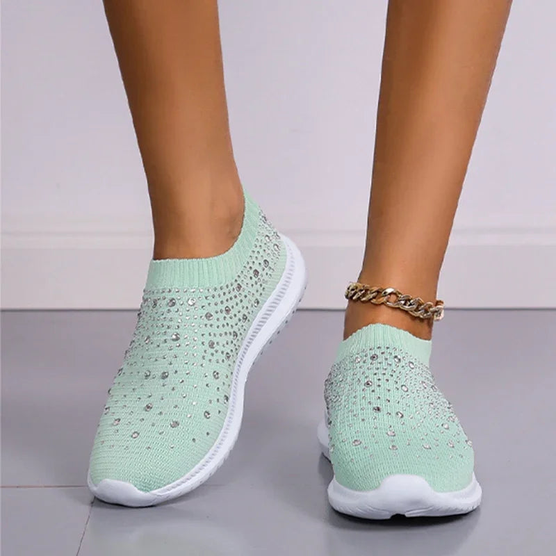 2024 New Crystal Breathable Mesh Sneaker Shoes for Women Comfortable Soft Bottom Flats Plus Size 43 Non Slip Casual Shoes Woman NovaCart