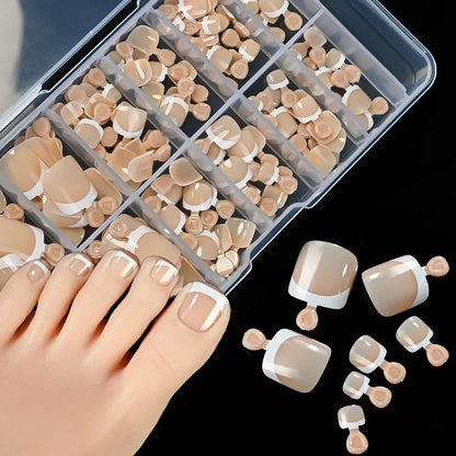 120Pcs 9-Colors French Fake Toenails Summer Short Sqaure Press On Toe Nails Tips Glossy Nude/Pink/Brown Full Cover False Toenail NovaCart