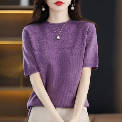 Summer Thin Knitted T Shirts for Women Casual Tees Ladies Fashion Blusas Harajuku T-Shirts Ropa Mujer Elegant Tops Woman Clothes NovaCart