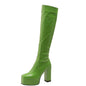 SIMLOVEYO Platform Knee High Boots Toe Block Heels Rubber Size 34-43 Black White Blue S2729 NovaCart