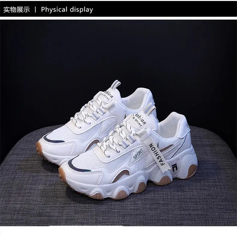 CINESSD 2023 Trendy Mesh Platform Sneakers Leather Shoes Breathable Casual Sports Shoes Women Flats NovaCart