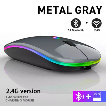 Rechargeable Bluetooth Wireless Mouse with 2.4GHz USB RGB 1600DPI Mouse for Computer Laptop Tablet PC Macbook Gaming Mouse Gamer Pi-Mart